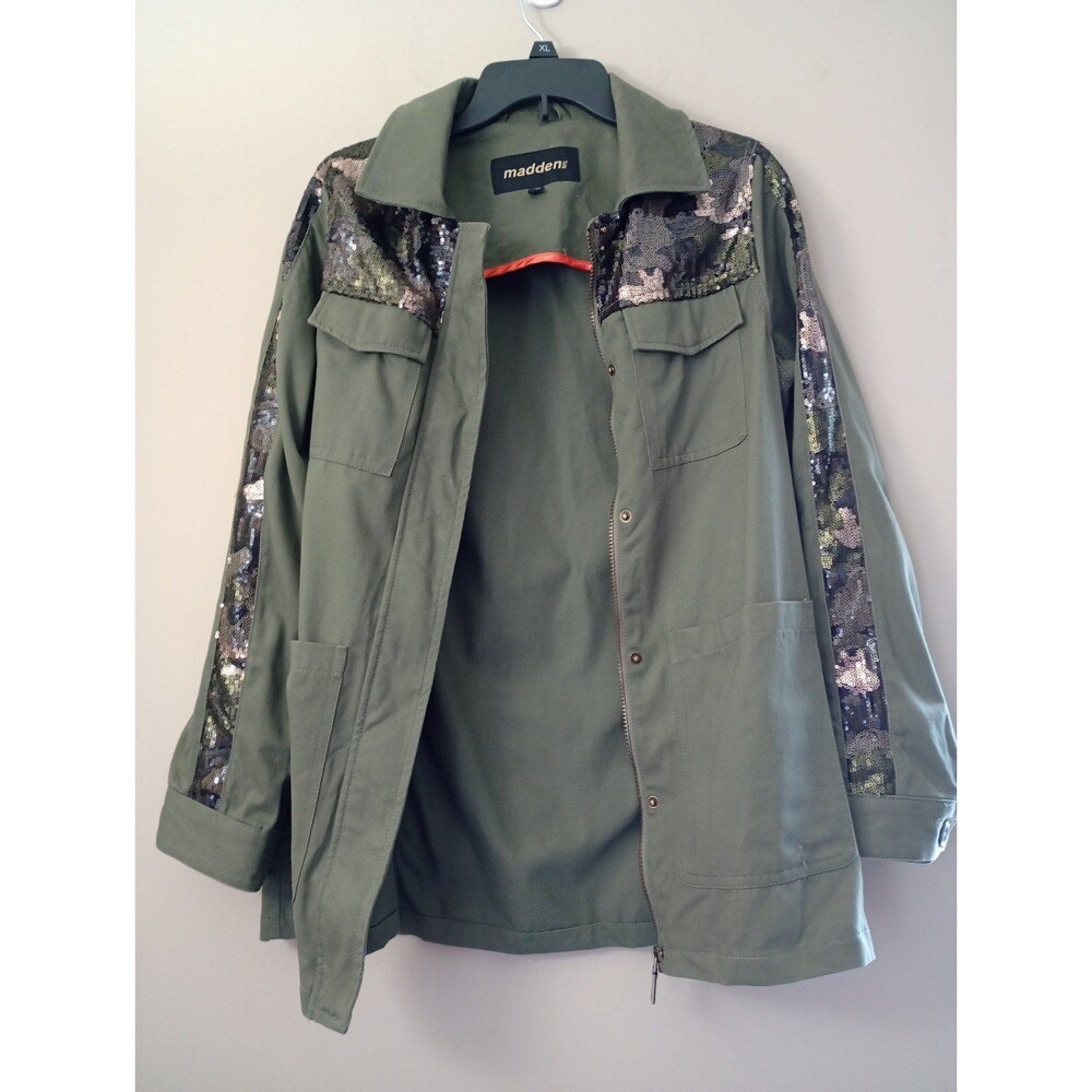 Madden NYC Military Green Utility Jacket with Camo Sequin Size Medium